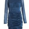 Blue Satin Ruched Mini Dress