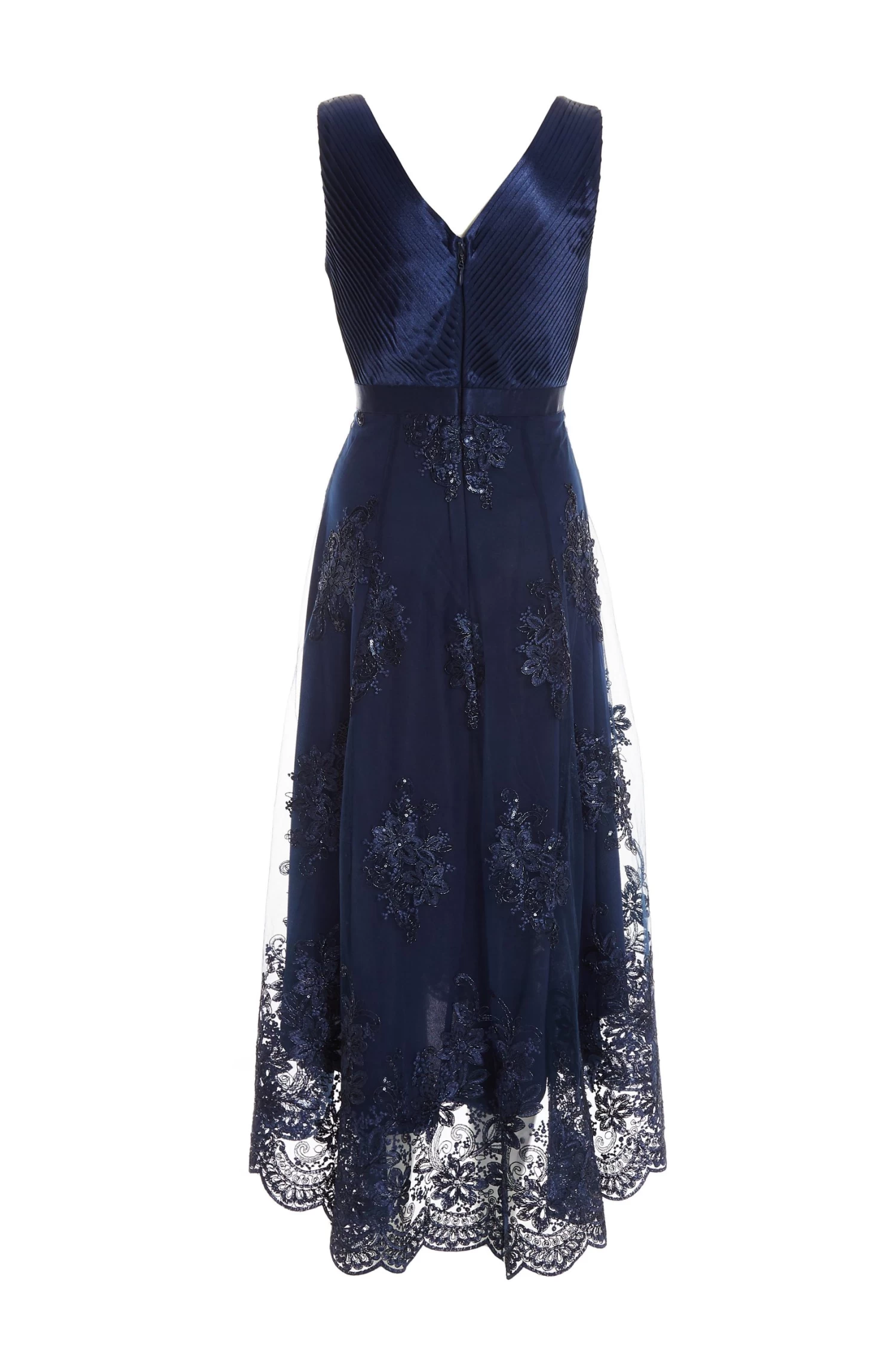 Navy Embroidered Dip Hem Dress - Image 5