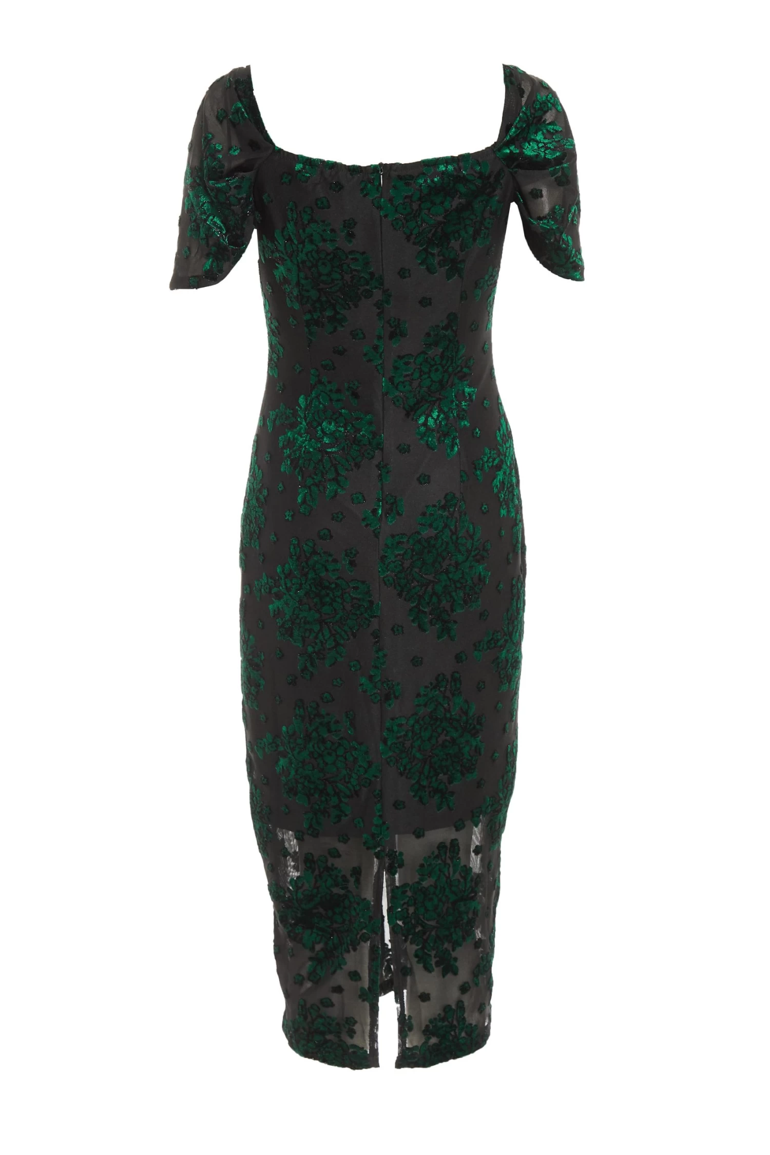 Bottle Green Velvet Floral Midi Dress - Image 5