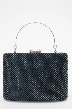 Navy Diamante Box Handle Bag