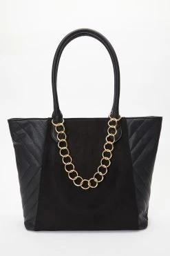 Black Faux Leather Tote Bag
