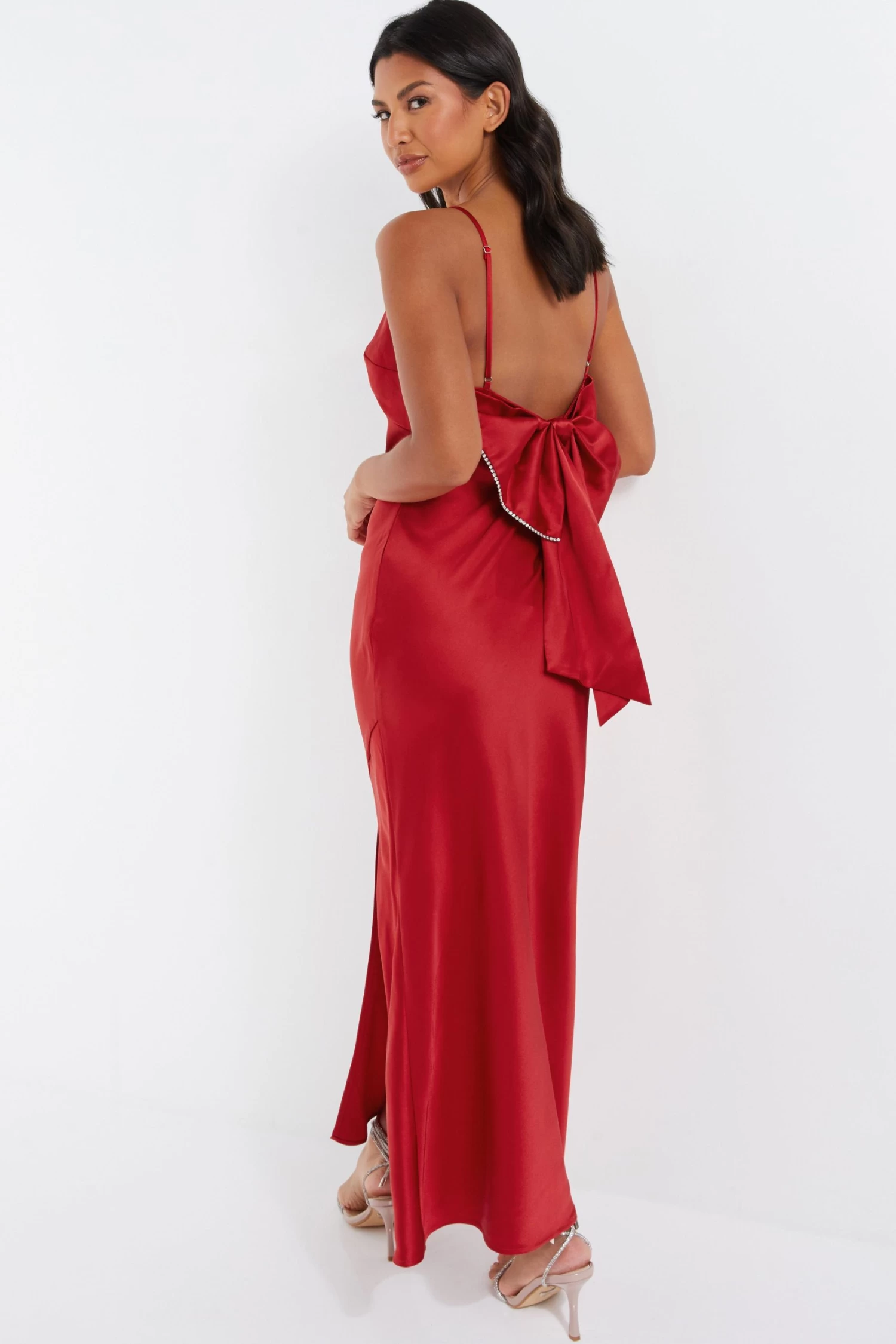 Red Satin Bow Midaxi Dress - Image 2
