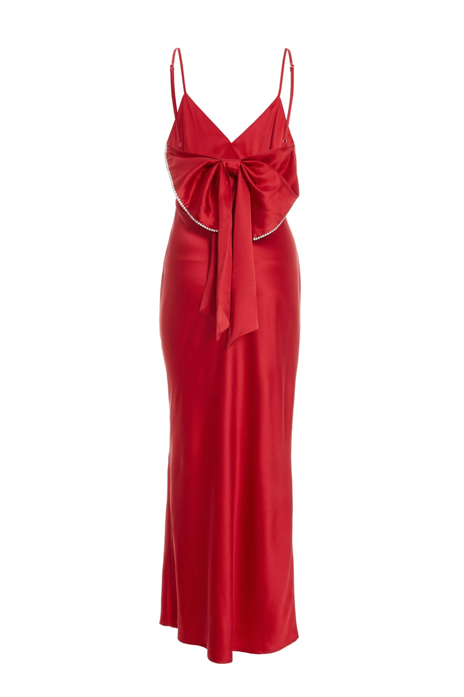 Red Satin Bow Midaxi Dress - Image 5
