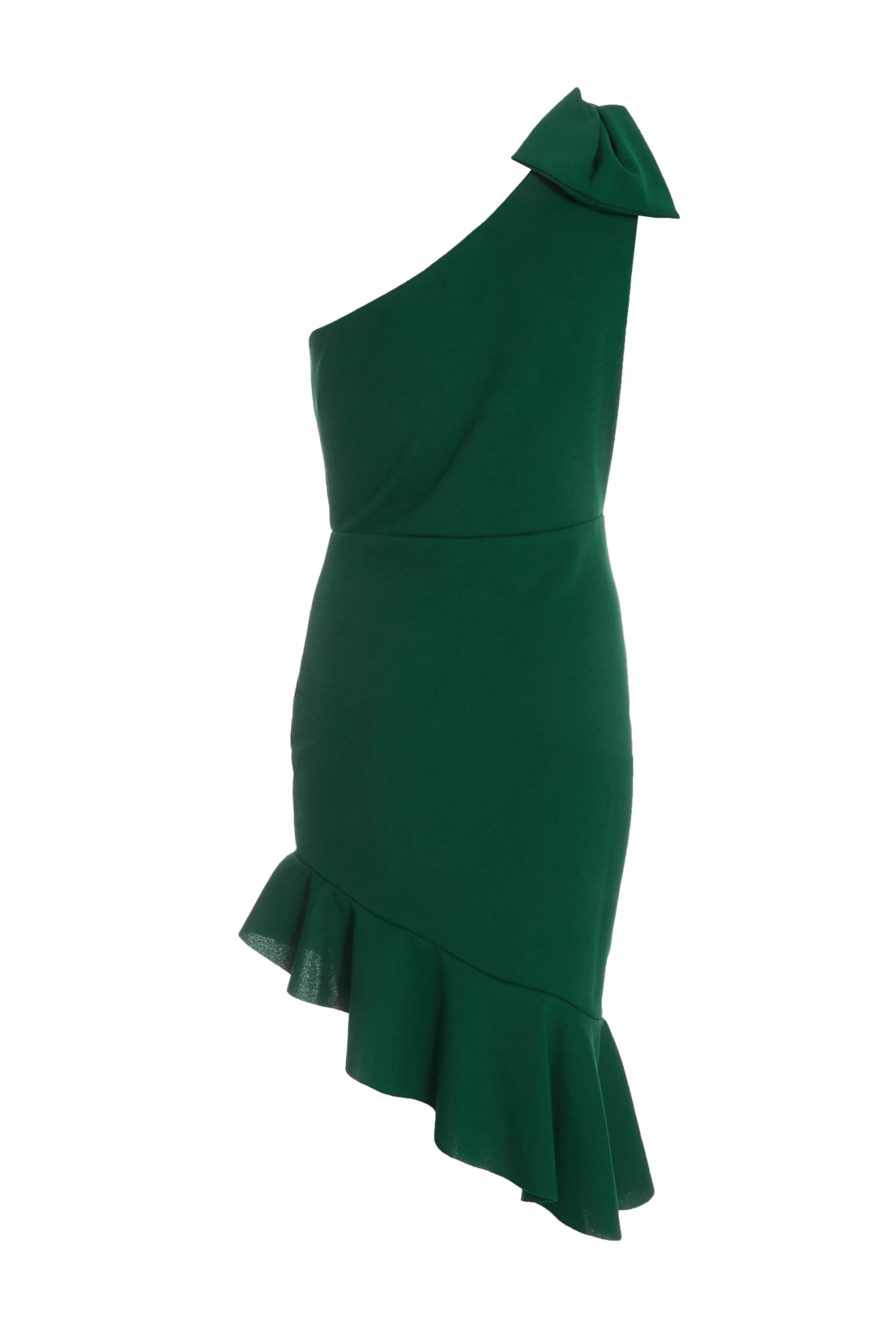 Bottle Green One Shoulder Bow Midi Dress - Image 5