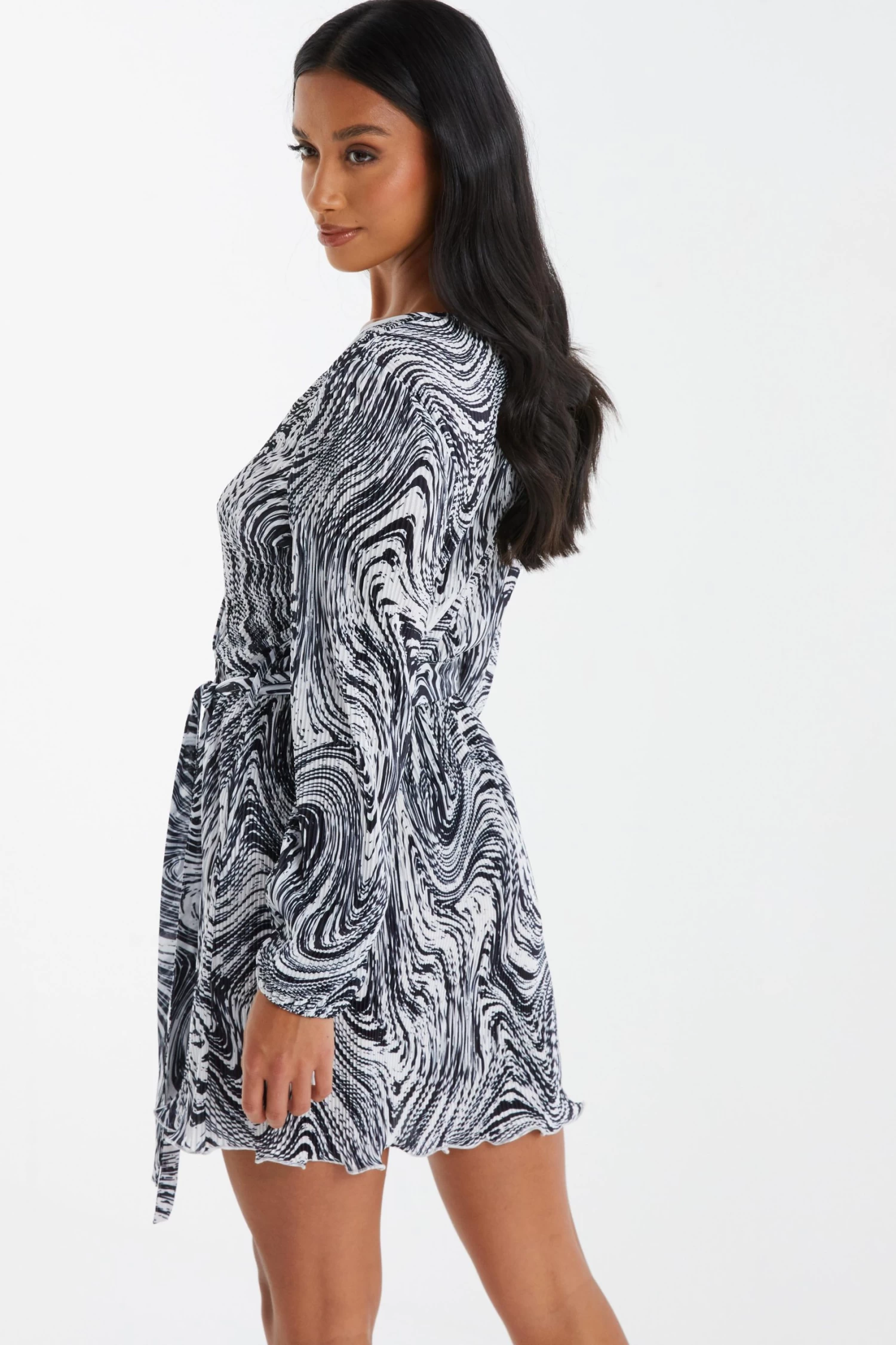 Petite Black Plisse Swirl Wrap Dress - Image 3