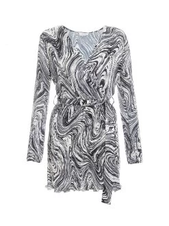 Petite Black Plisse Swirl Wrap Dress