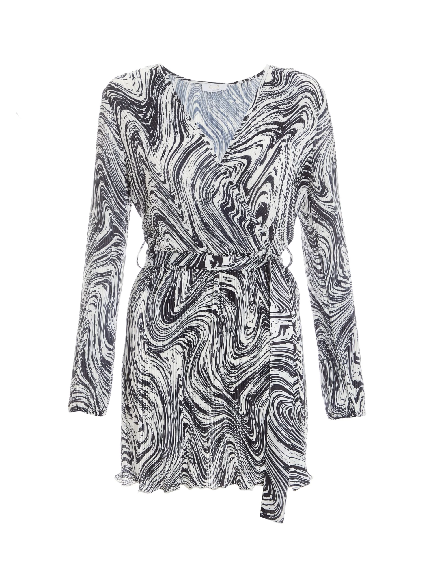 Petite Black Plisse Swirl Wrap Dress