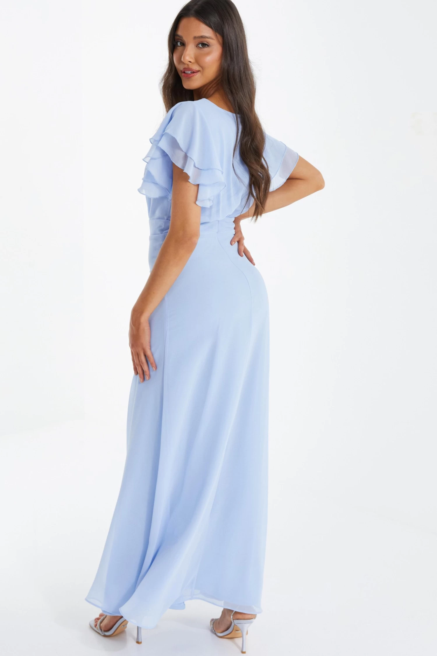 Light Blue Chiffon Frill Sleeve Maxi Dress - Image 3