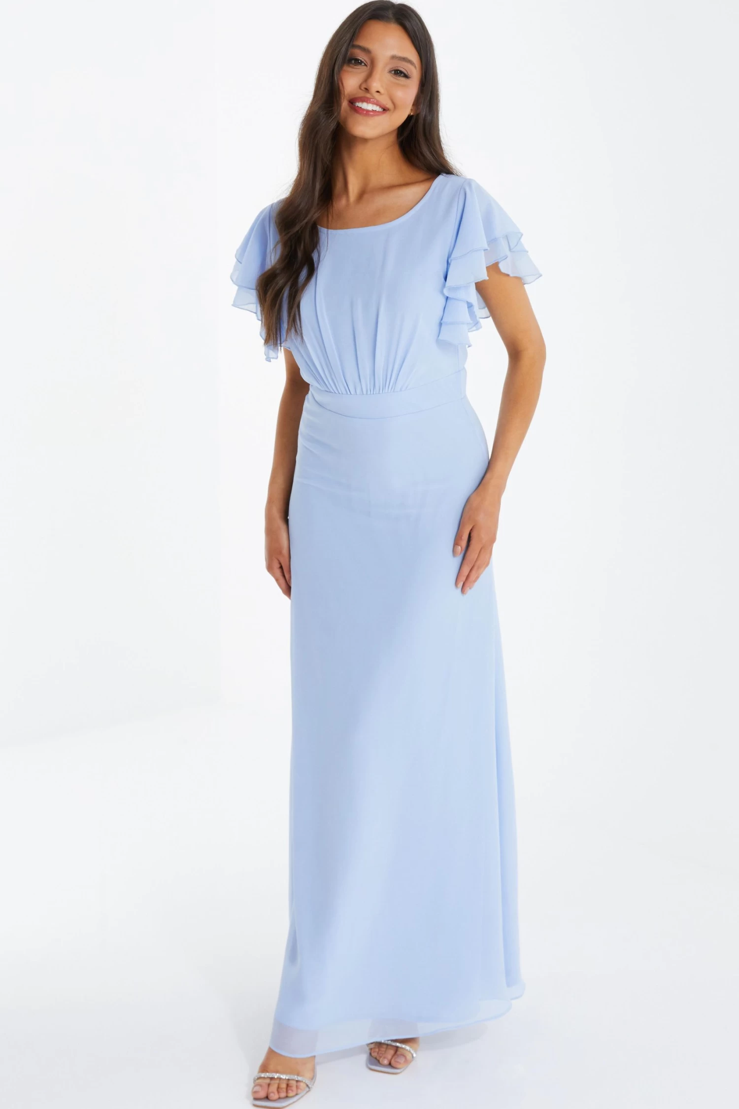Light Blue Chiffon Frill Sleeve Maxi Dress - Image 2
