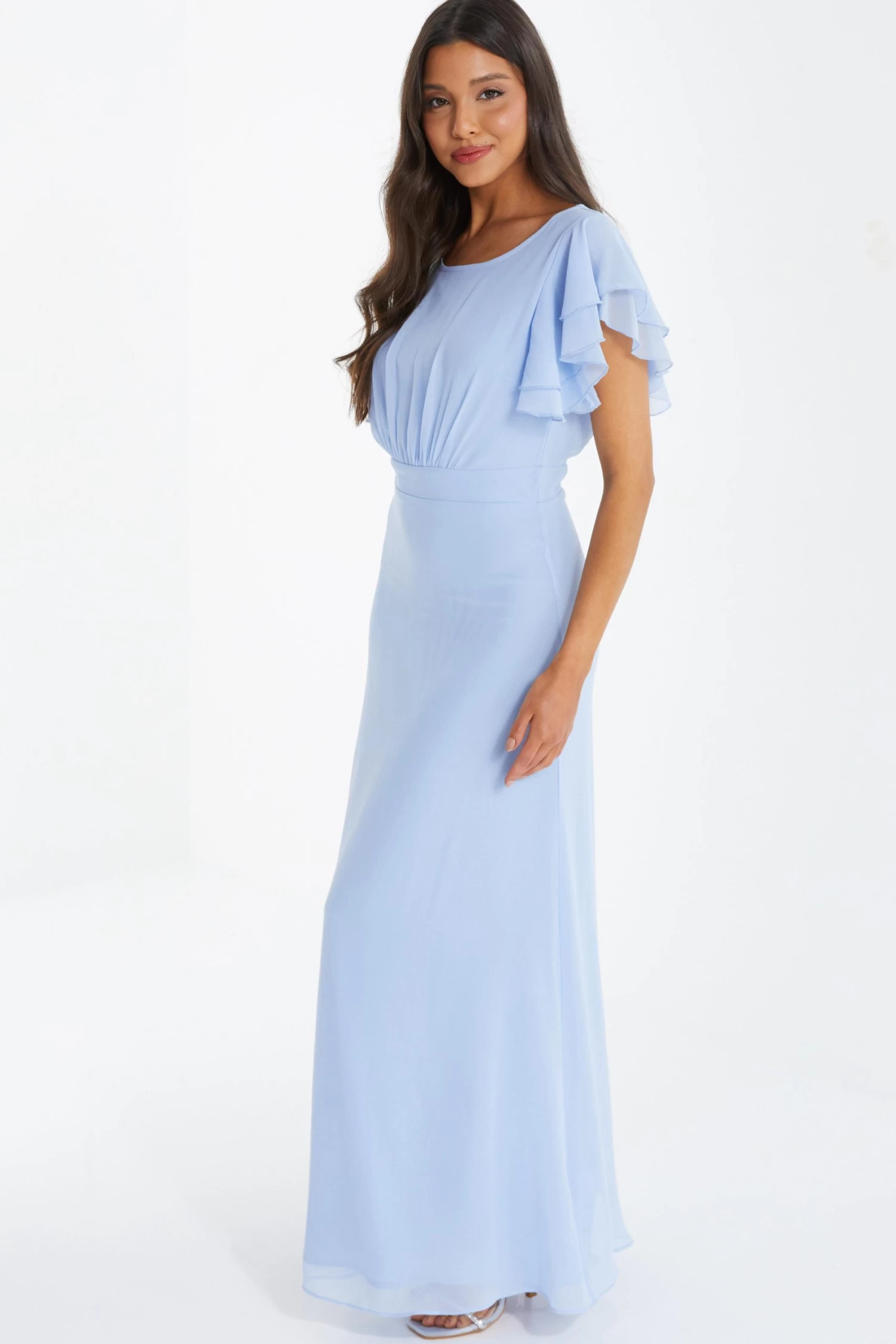 Light Blue Chiffon Frill Sleeve Maxi Dress - Image 4