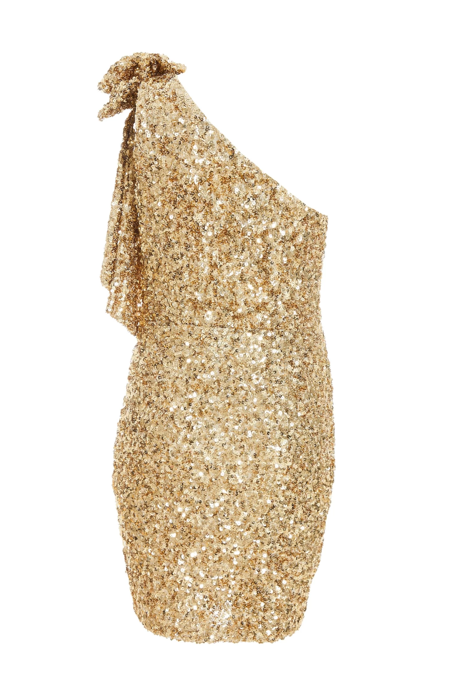 Gold Sequin Bow Bodycon Mini Dress - Image 5