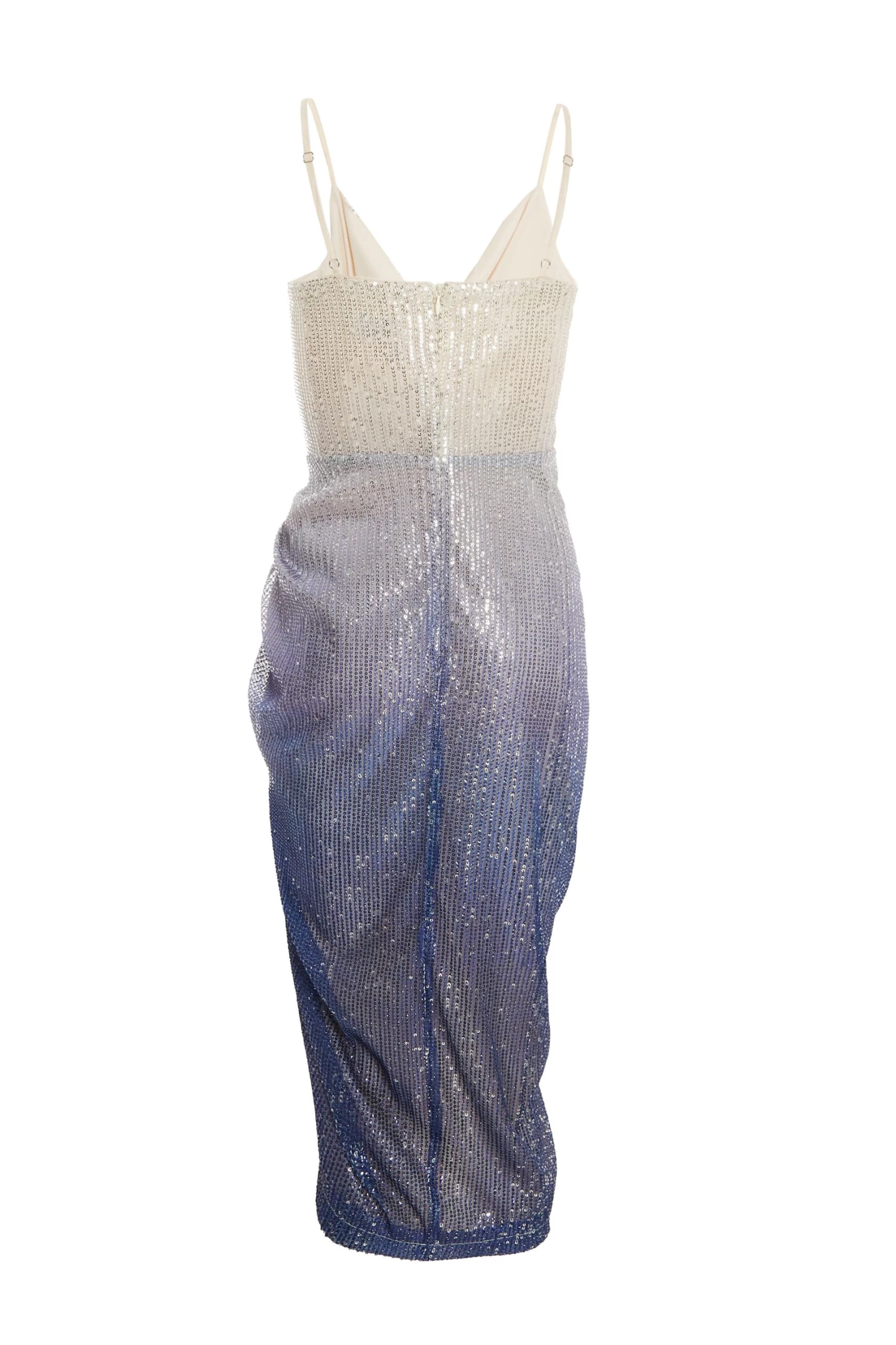 Silver Ombre Sequin Ruched Midi Dress - Image 5