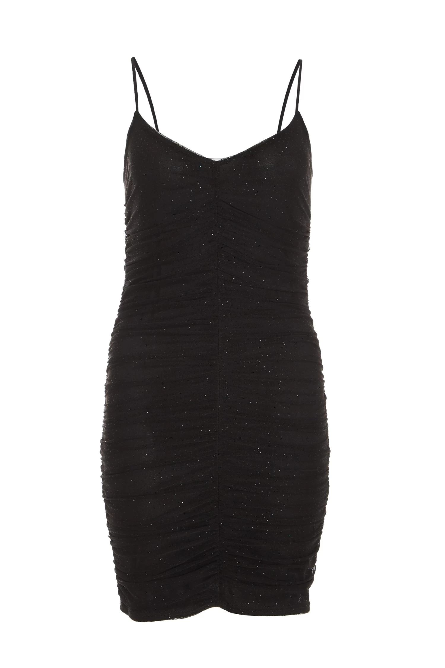Black Glitter Ruched Bodycon Mini Dress