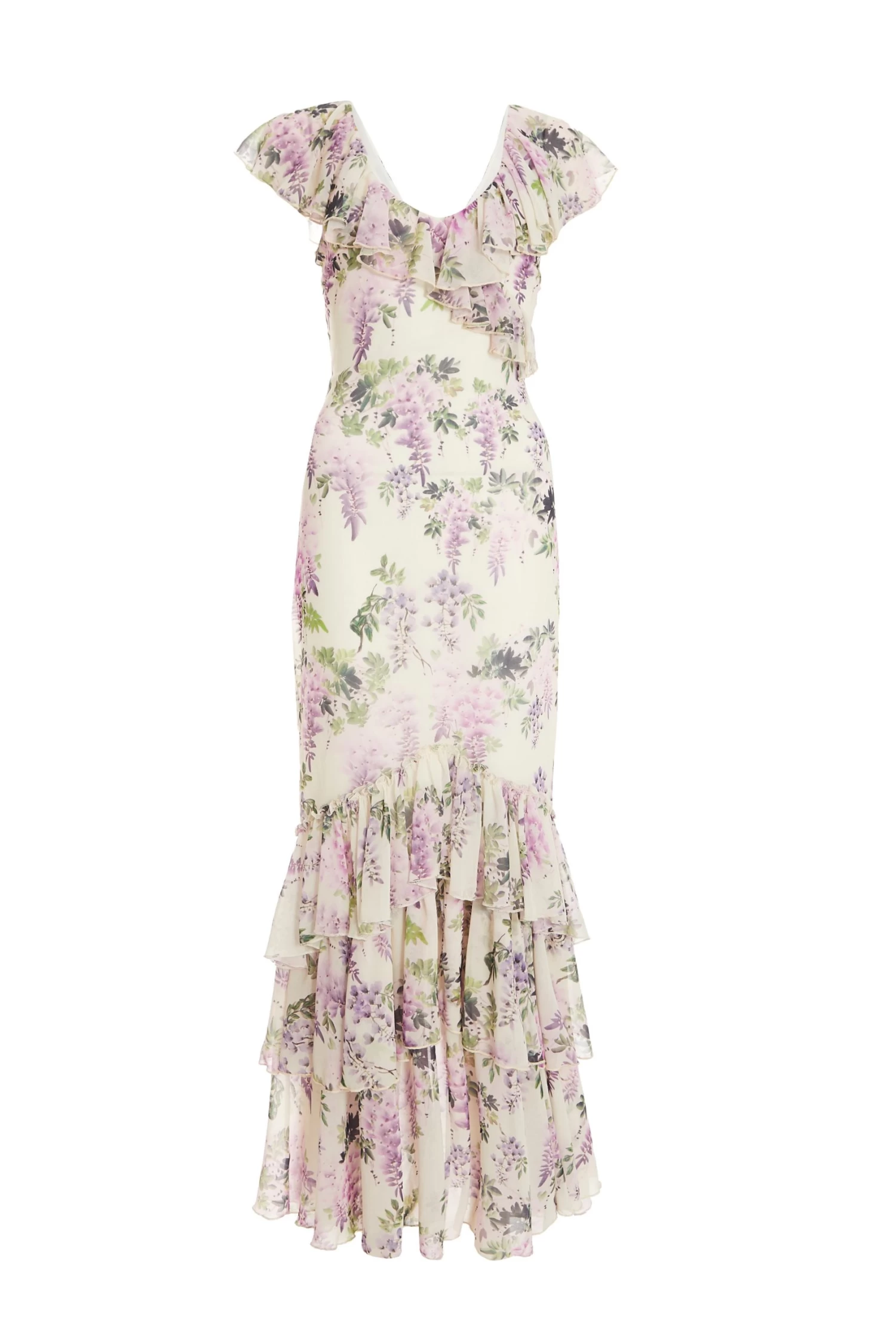Petite White Chiffon Floral Frill Maxi Dress