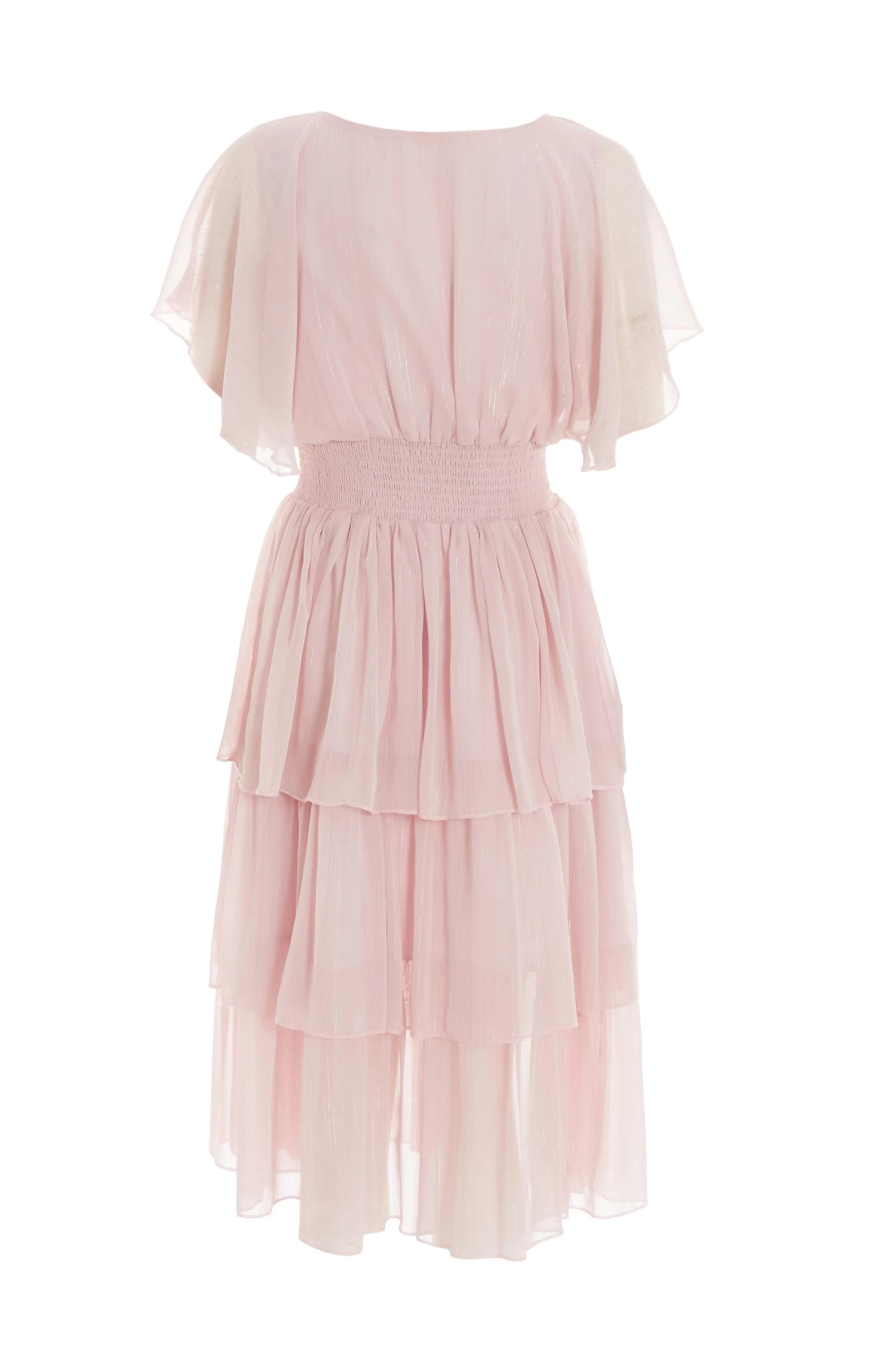 Pink Chiffon Tiered Midi Dress - Image 5