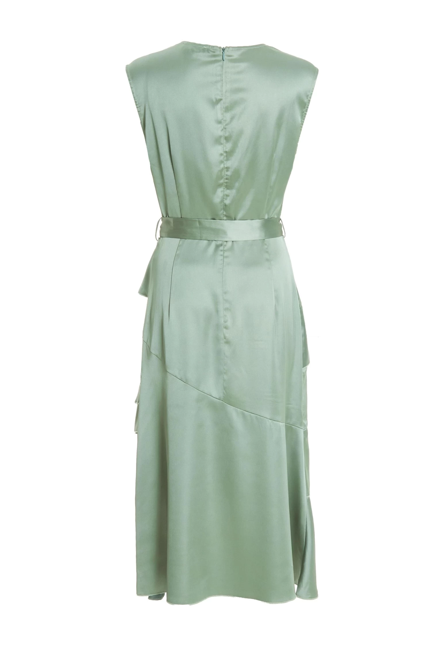 Sage Satin Tiered Midi Dress - Image 5