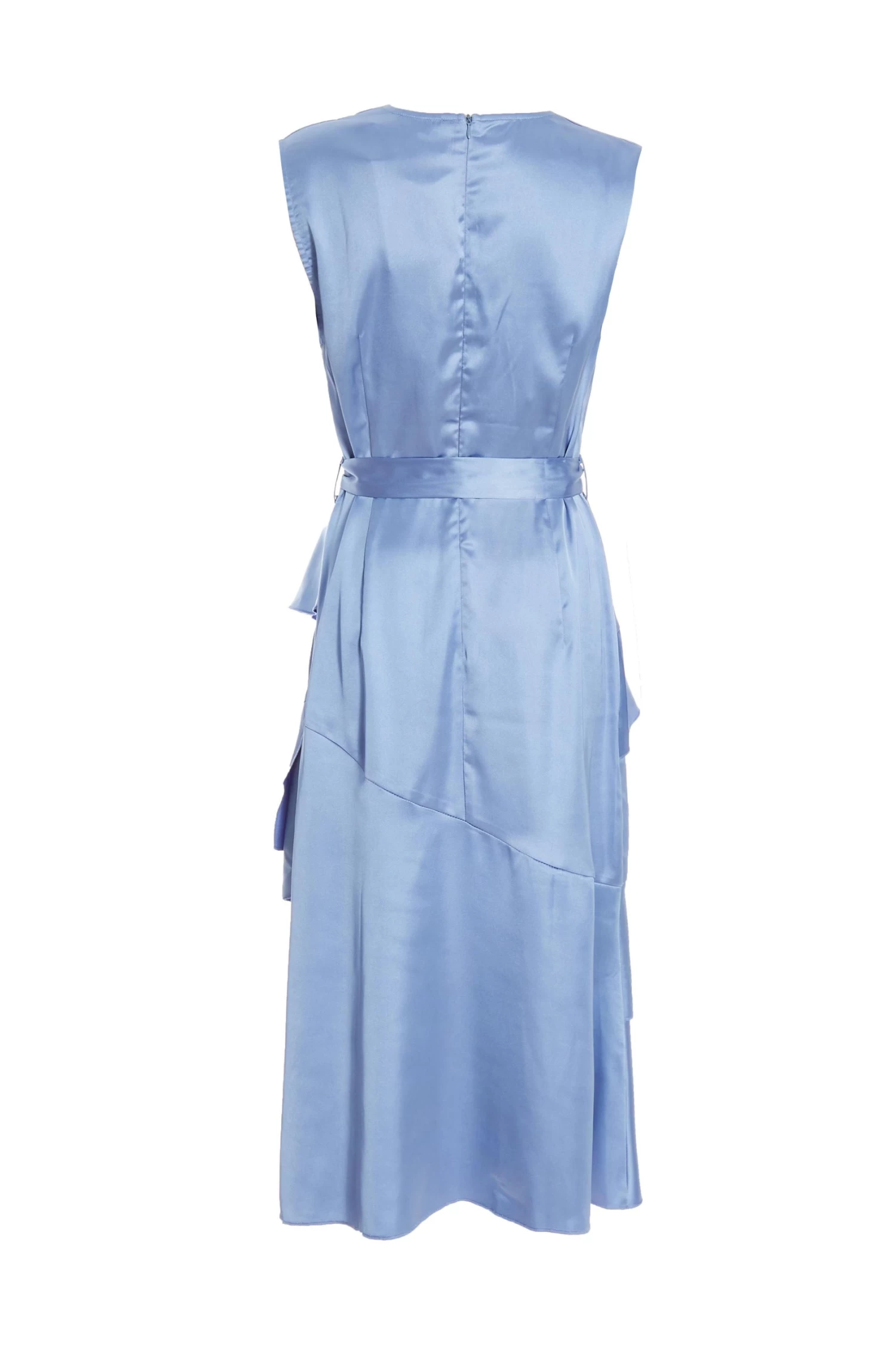Light Blue Satin Tiered Midi Dress - Image 5