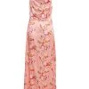 Coral Floral Satin Maxi Dress