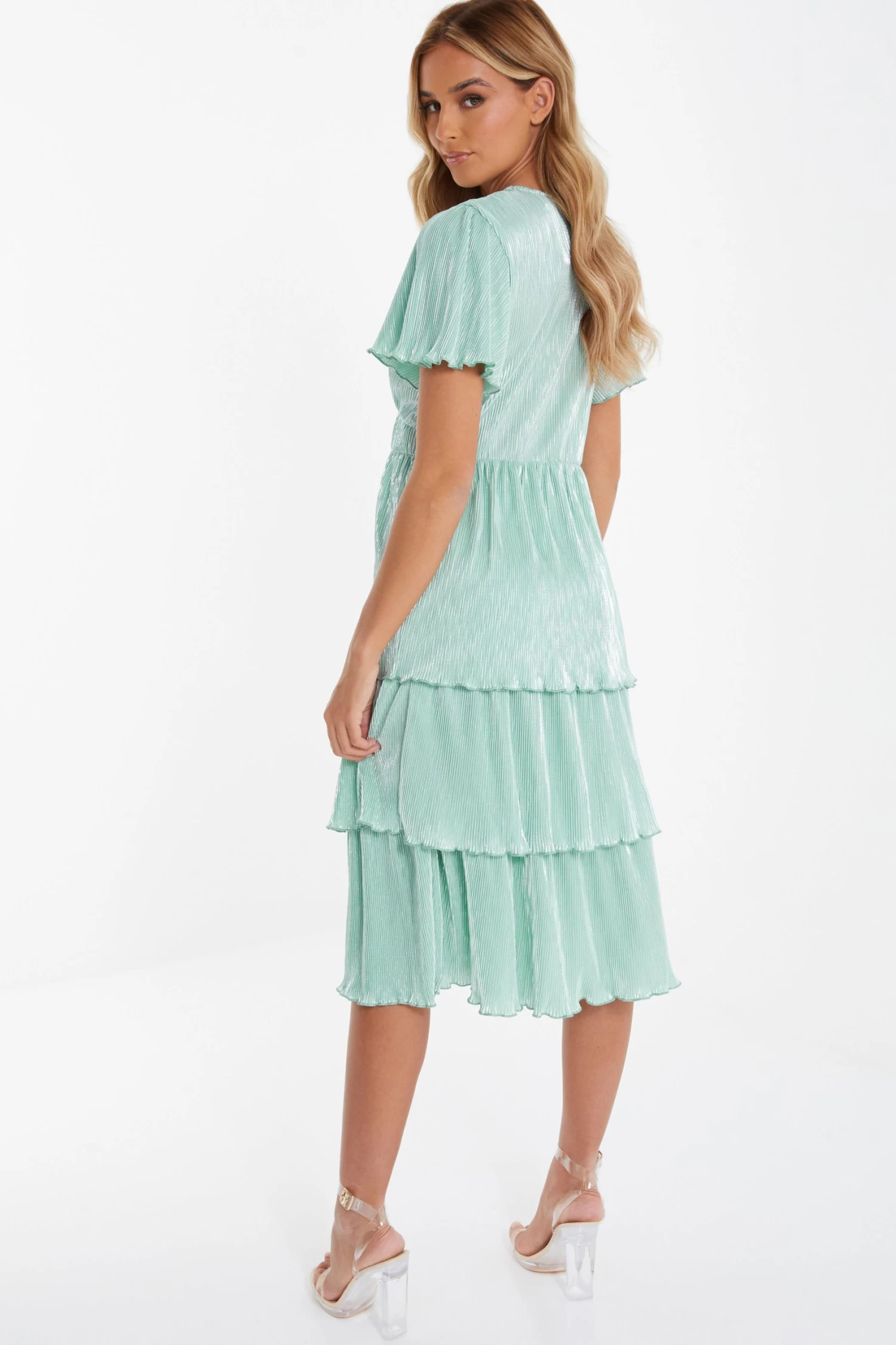 Mint Plisse Tiered Midi Dress - Image 3