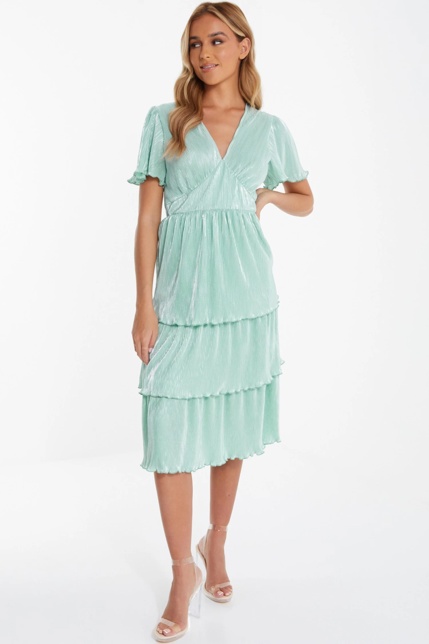 Mint Plisse Tiered Midi Dress - Image 2