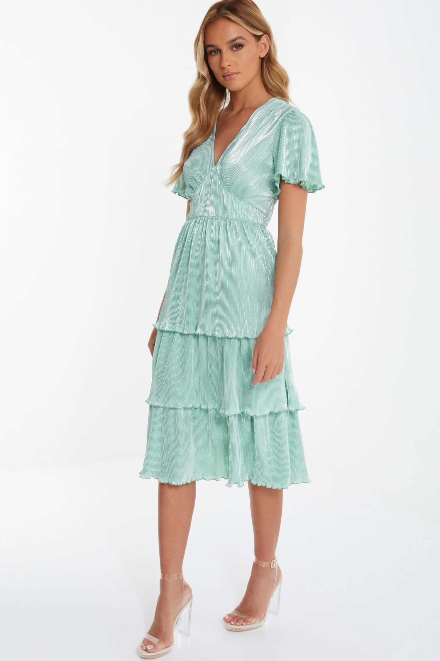 Mint Plisse Tiered Midi Dress - Image 4