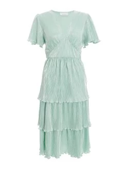 Mint Plisse Tiered Midi Dress