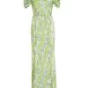 Lime Satin Marble Print Maxi Dress