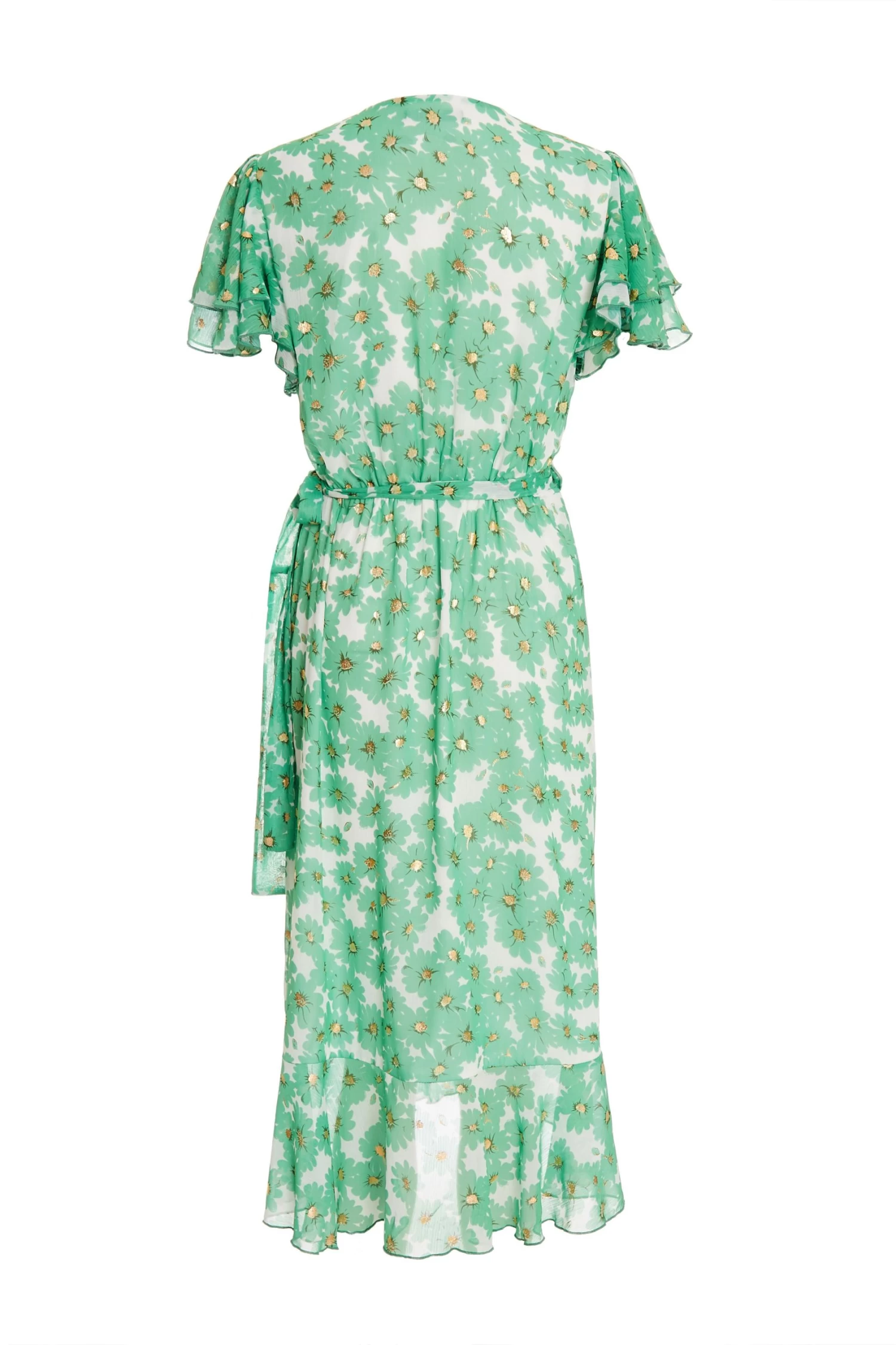 Green Chiffon Floral Wrap Midi Dress - Image 5