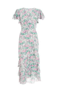 Pink Smudge Print Frill Maxi Dress