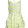 Petite Lime Marble Print Satin Frill Playsuit
