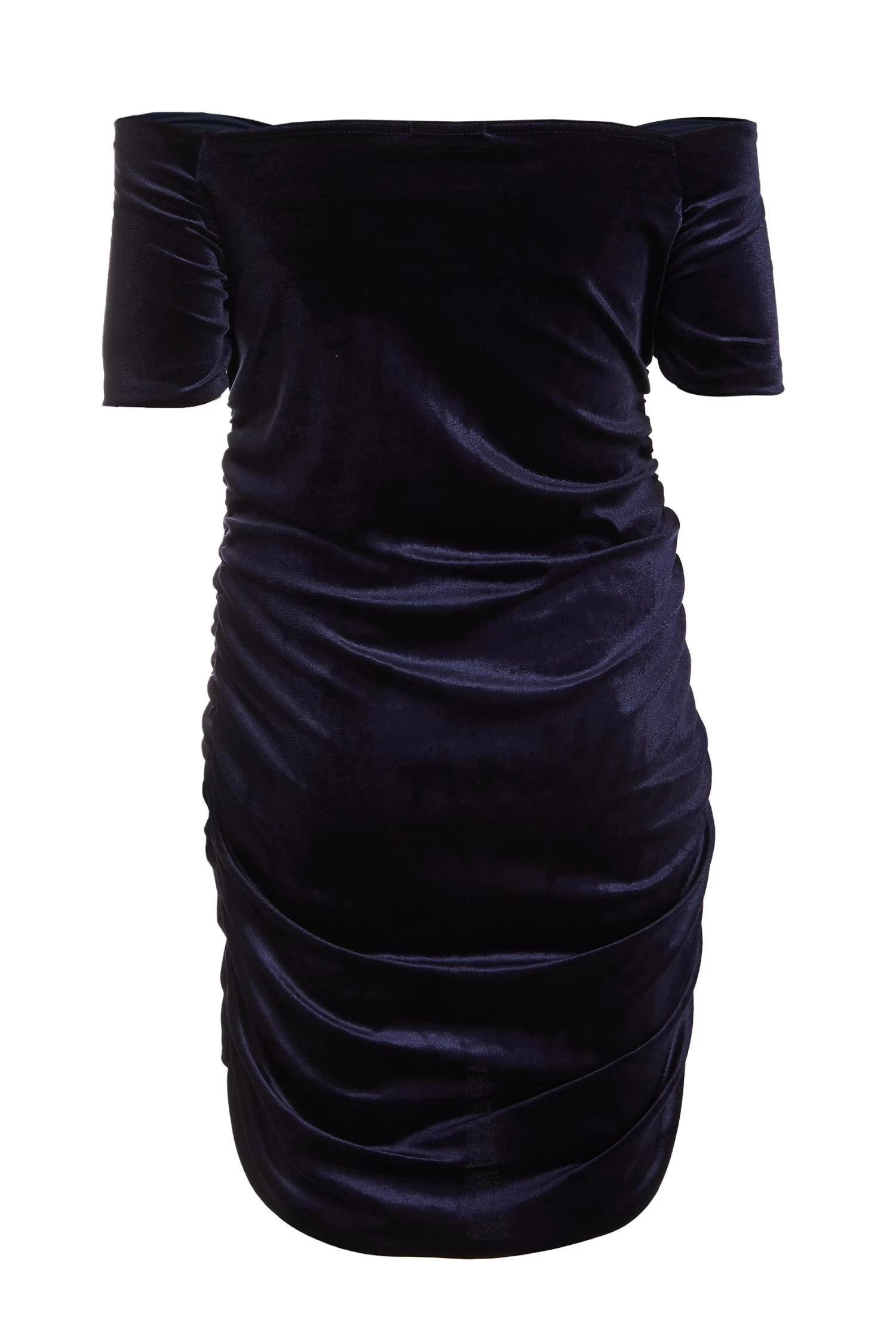 Curve Navy Velvet Ruched Midi Dress - Image 5