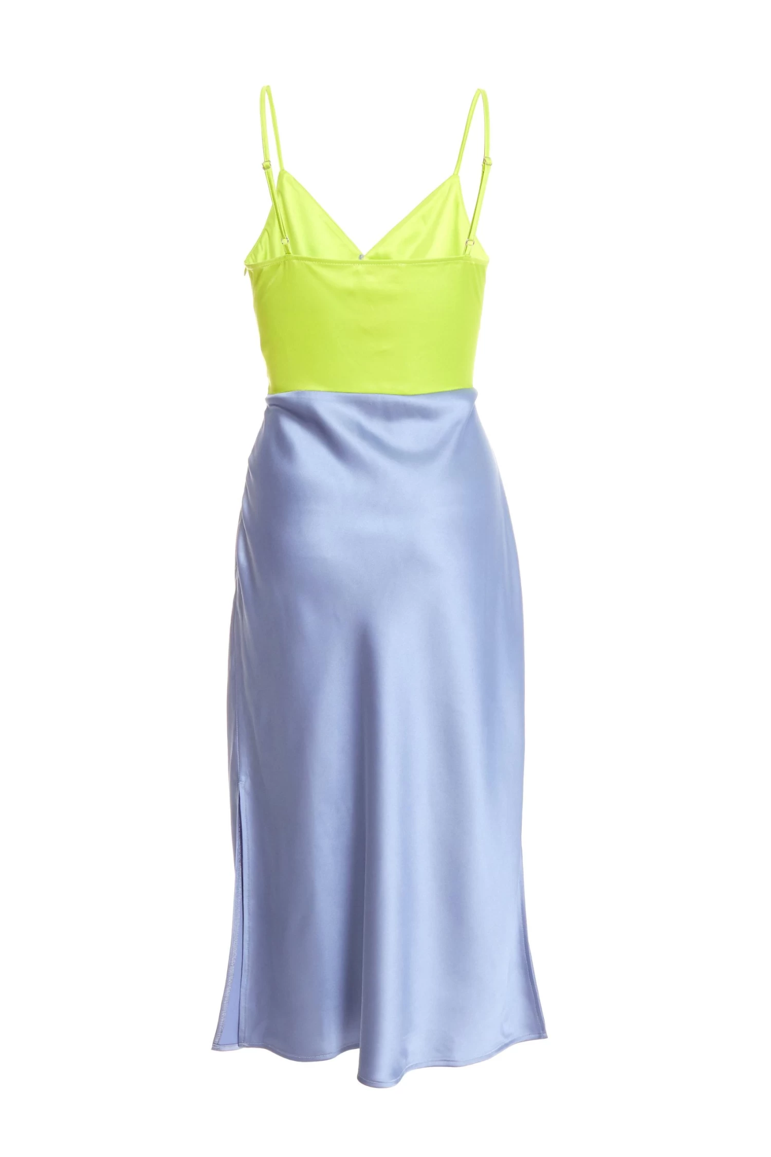 Blue Satin V Neck Midi Dress - Image 5