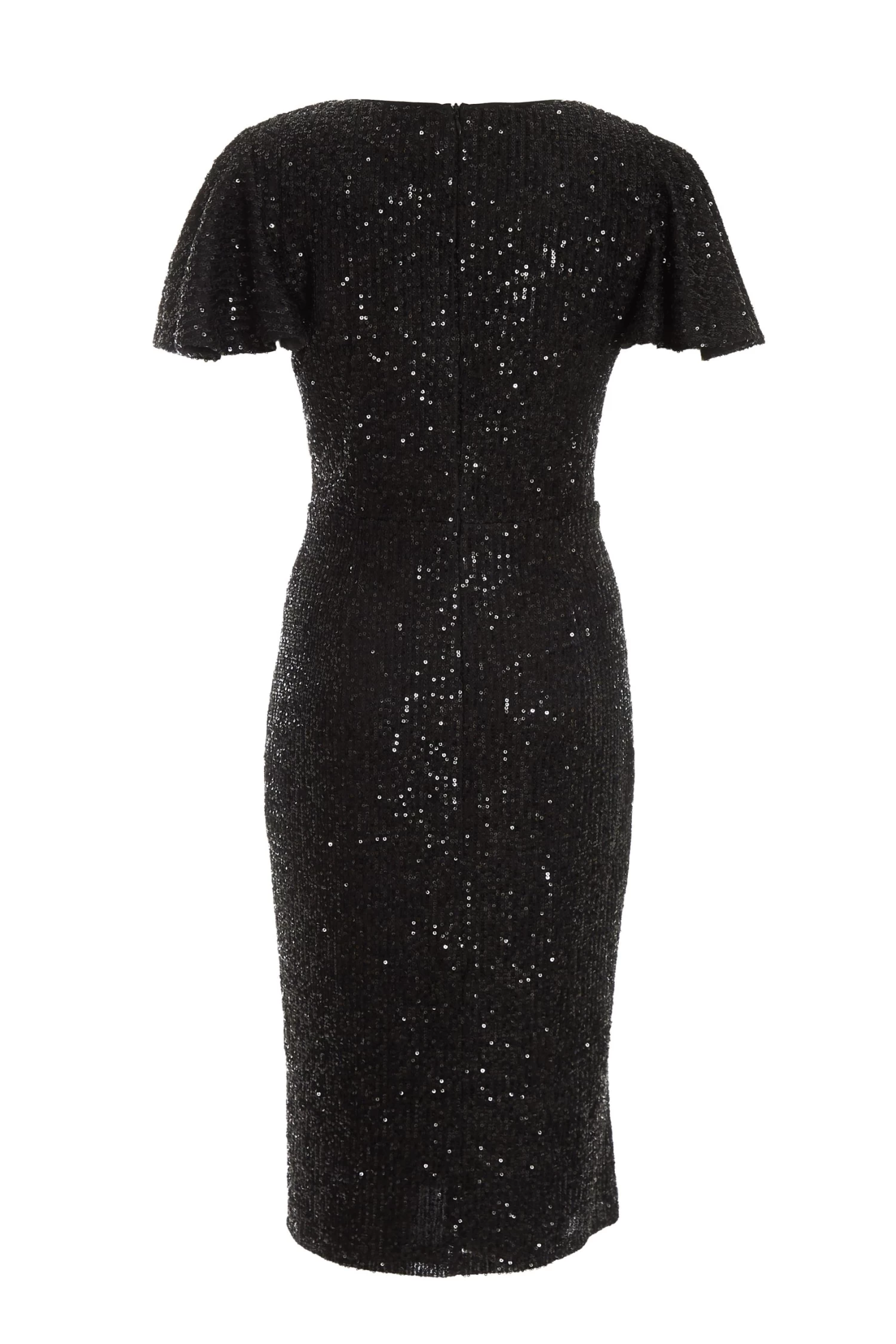 Black Sequin Wrap Midi Dress - Image 5