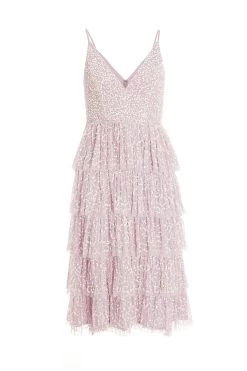 Petite Lilac Sequin Tiered Midi Dress