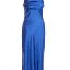 Blue Satin Diamante Midi Dress