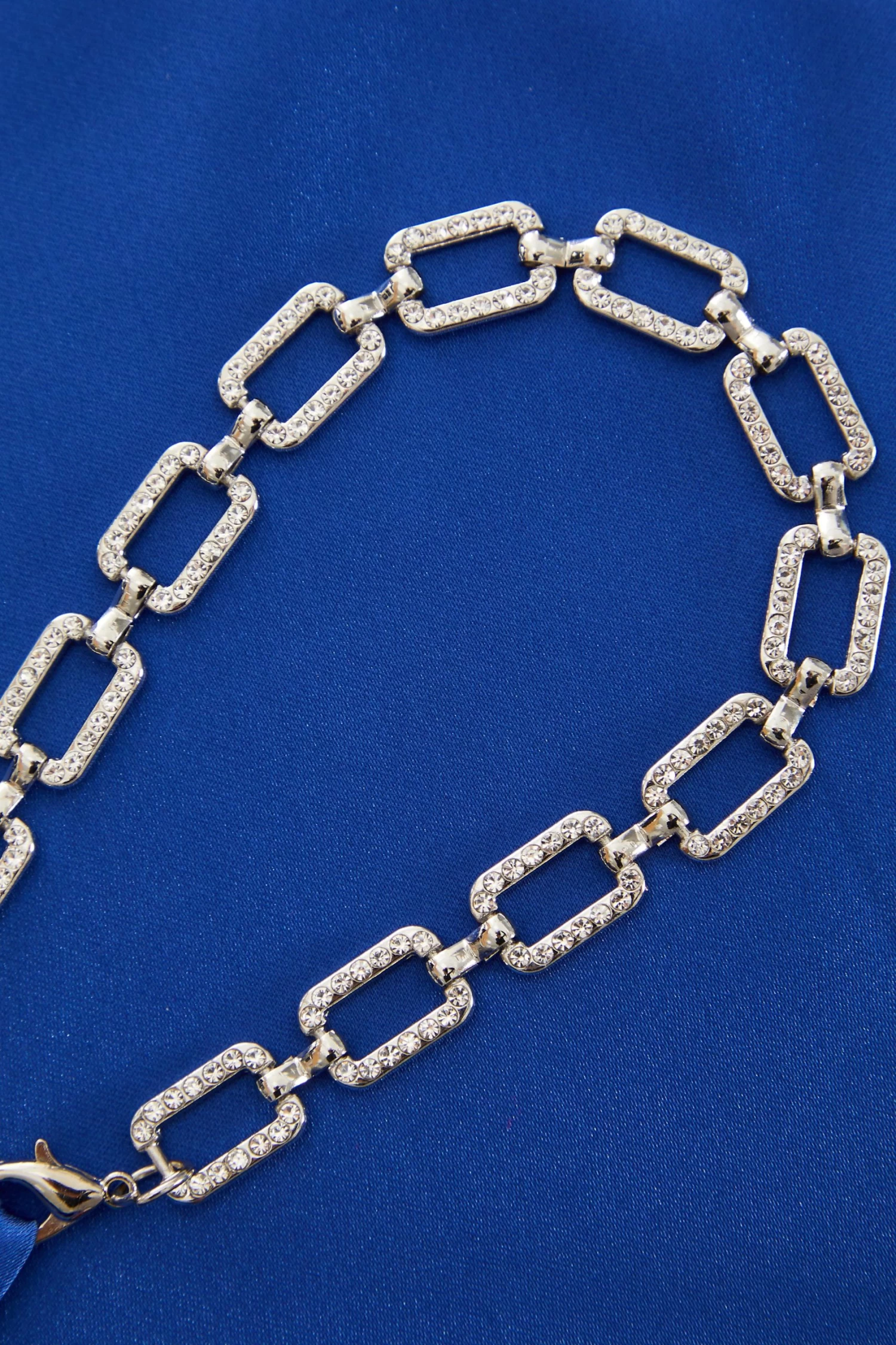 Blue Satin Diamante Midi Dress - Image 6