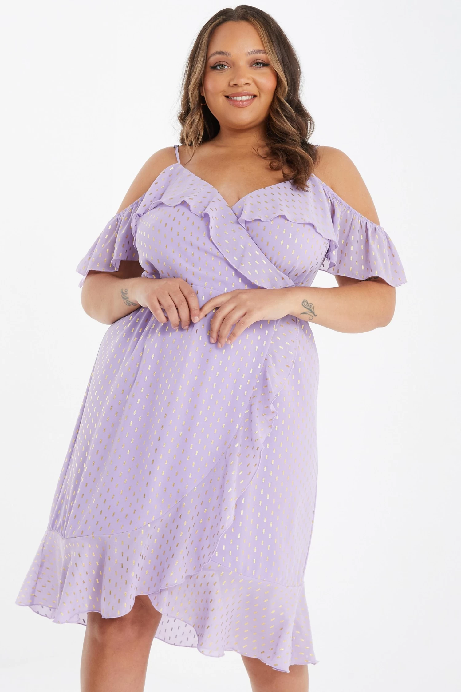 Curve Lilac Chiffon Foil Midi Dress - Image 2