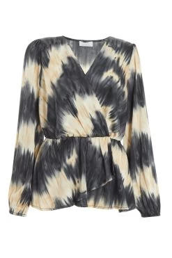 Champagne Satin Marble Print Peplum Top