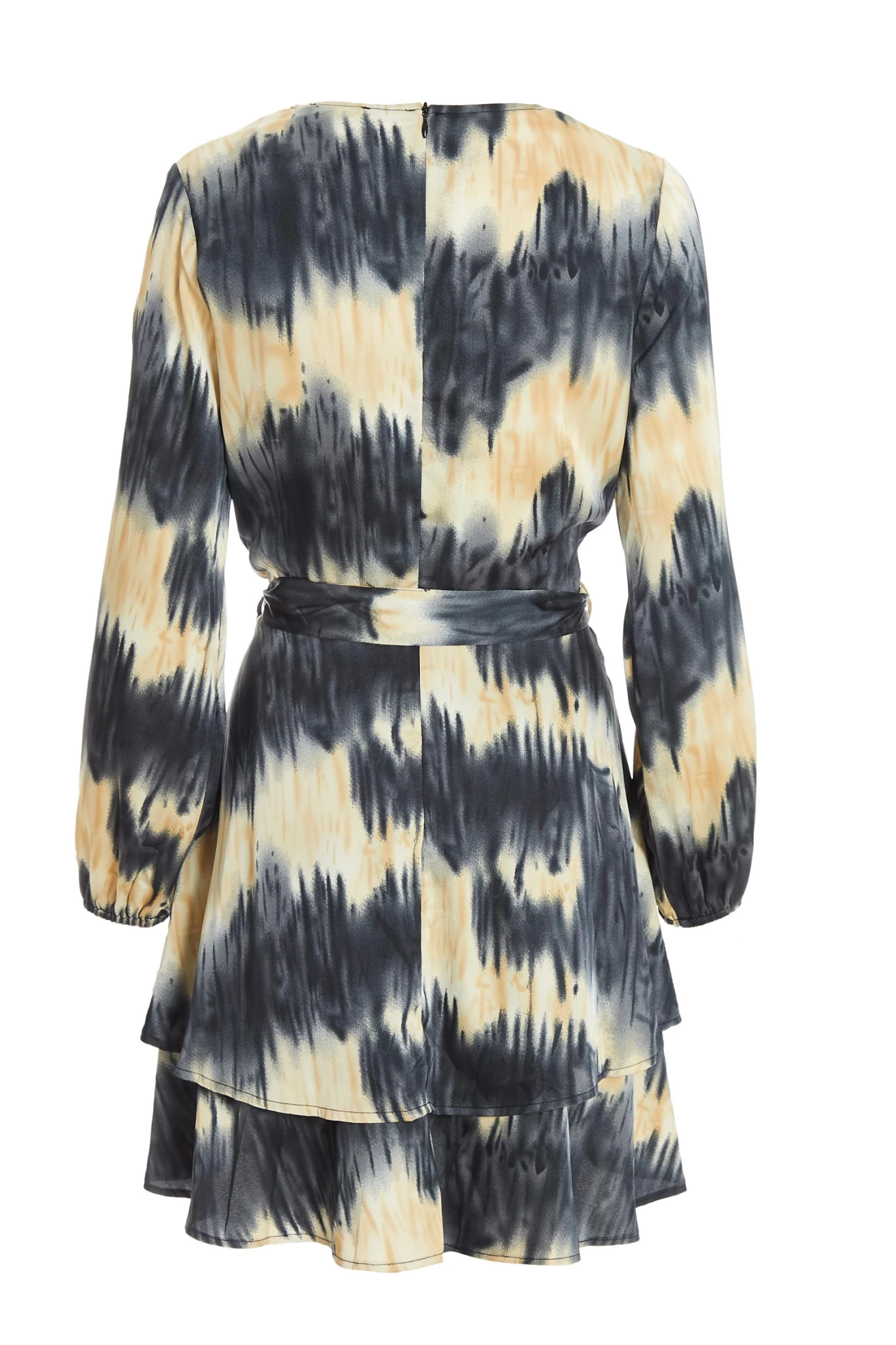 Champagne Satin Marble Print Wrap Mini Dress - Image 5