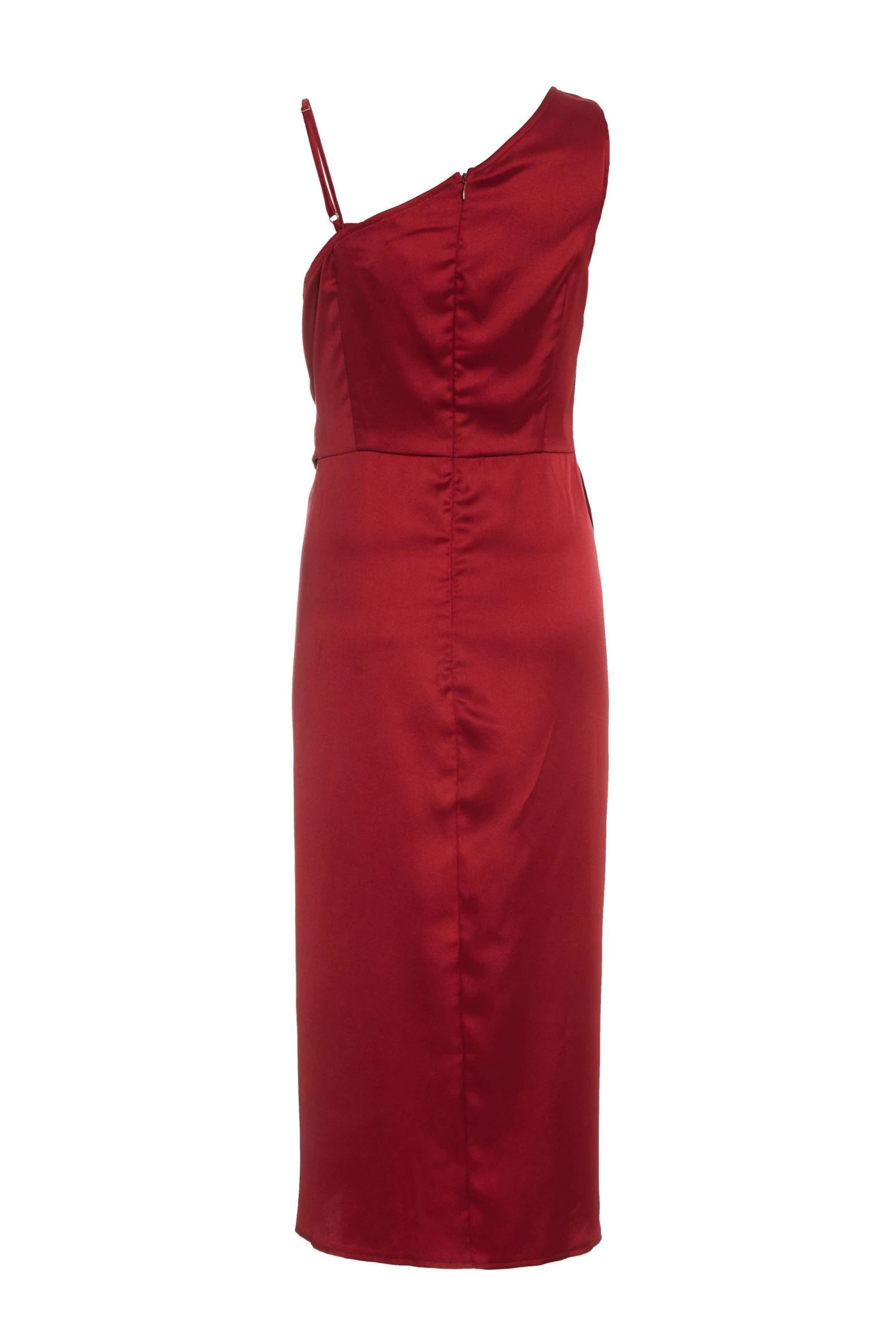 Berry Satin One Shoulder Midi Dress - Image 5