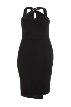 Curve Black Wrap Diamante Midi Dress