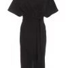Black Angel Sleeve Wrap Midi Dress