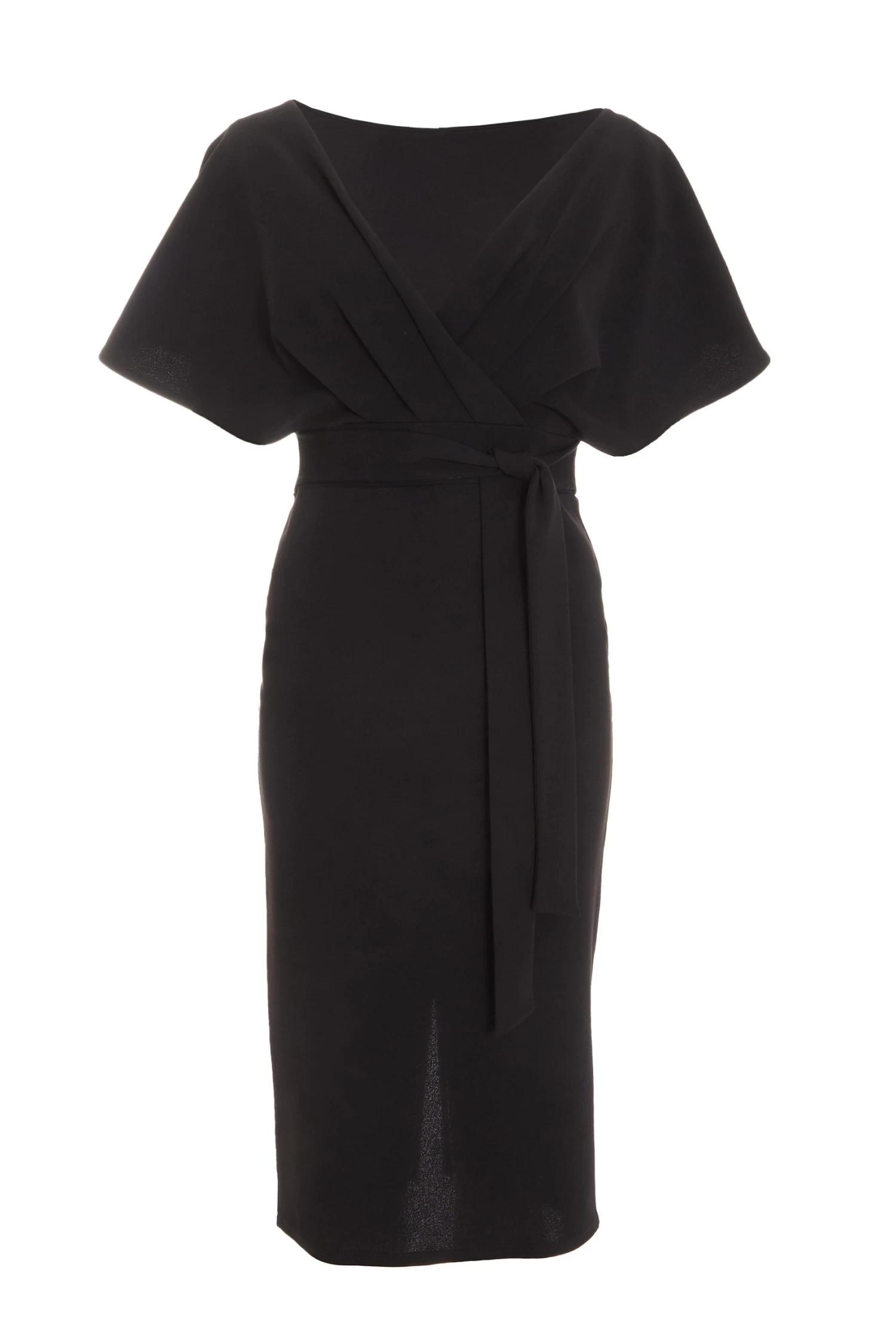 Black Angel Sleeve Wrap Midi Dress