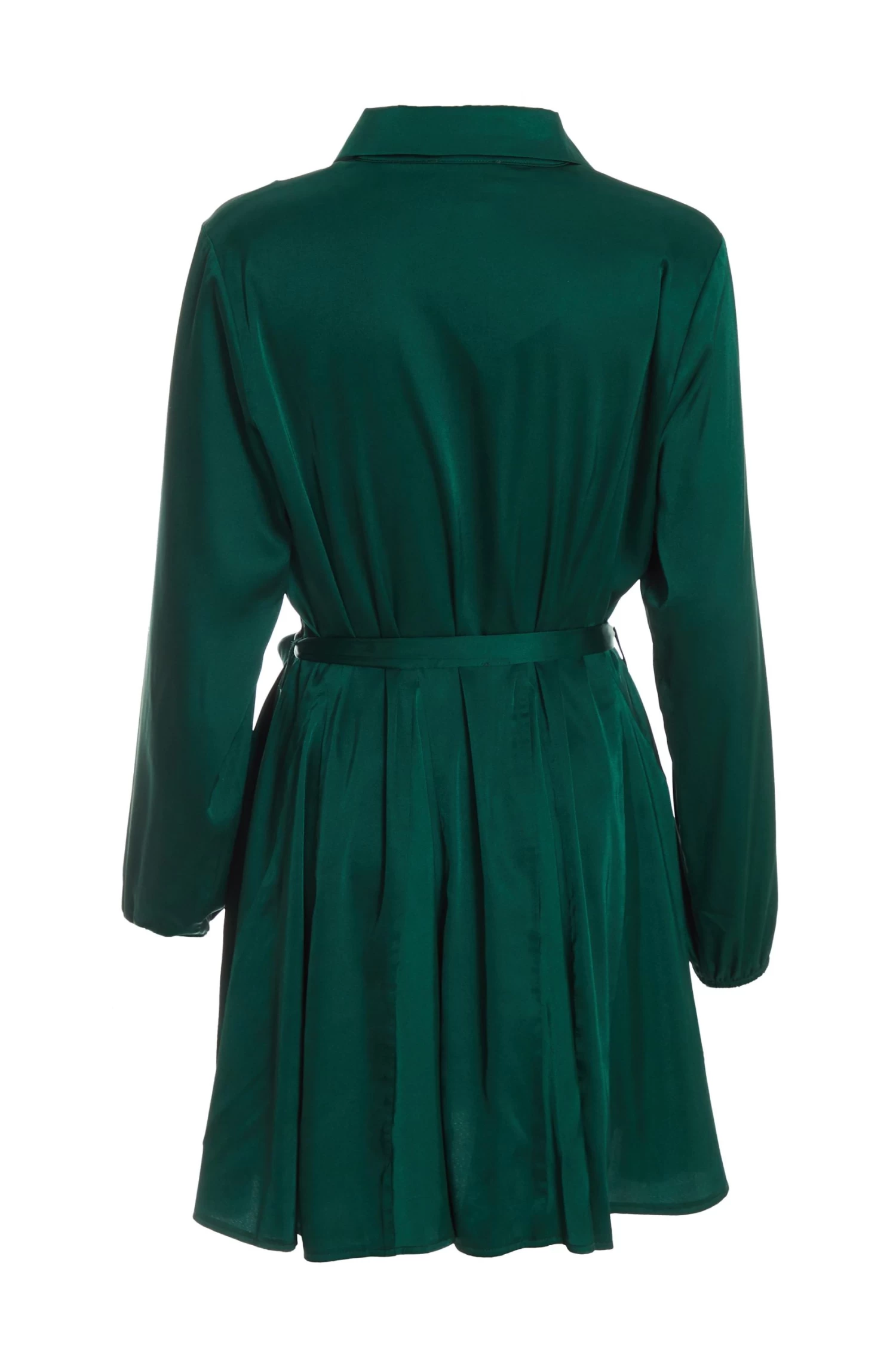Bottle Green Diamante Shirt Mini Dress - Image 5
