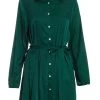 Bottle Green Diamante Shirt Mini Dress