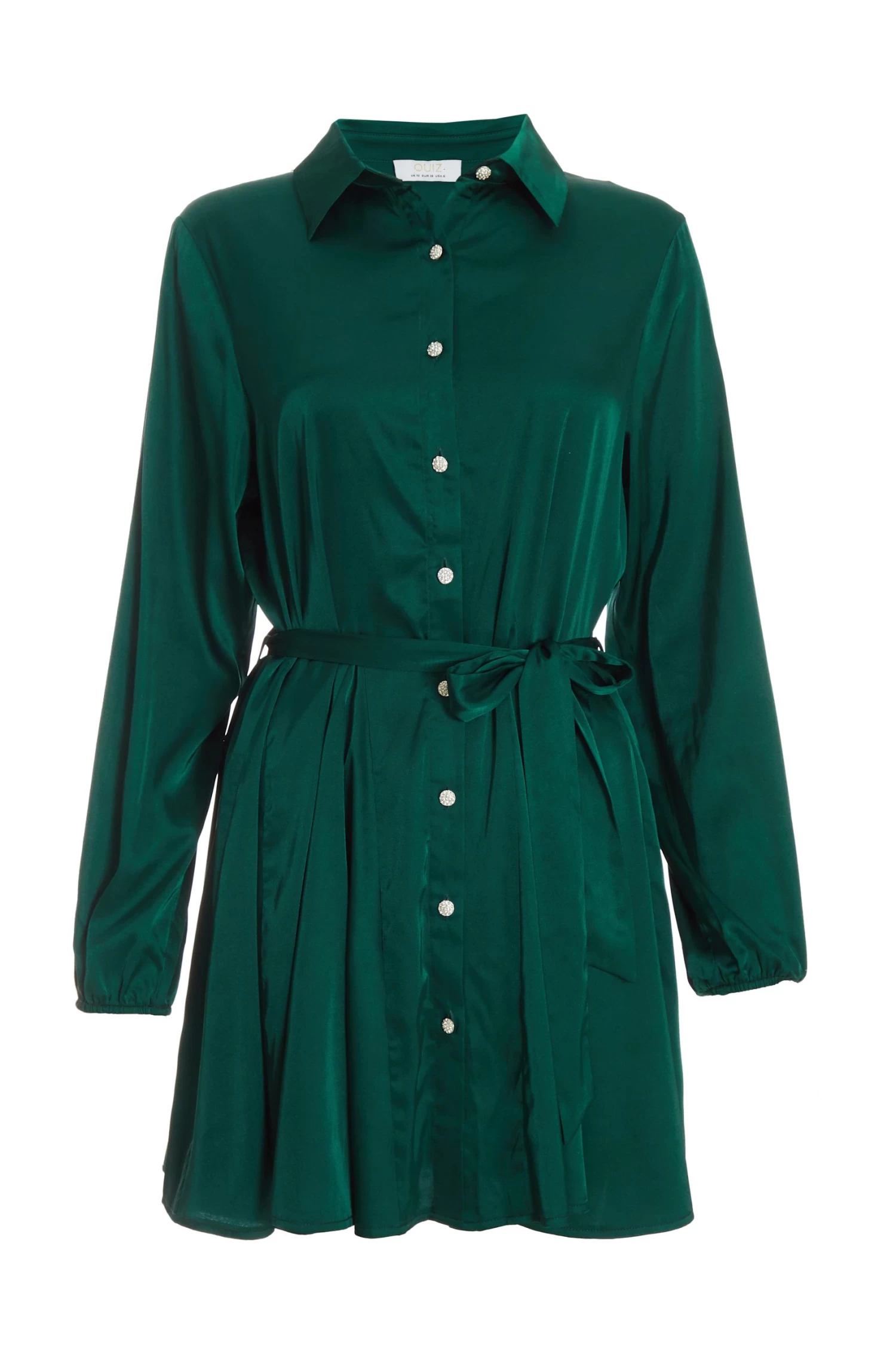 Bottle Green Diamante Shirt Mini Dress