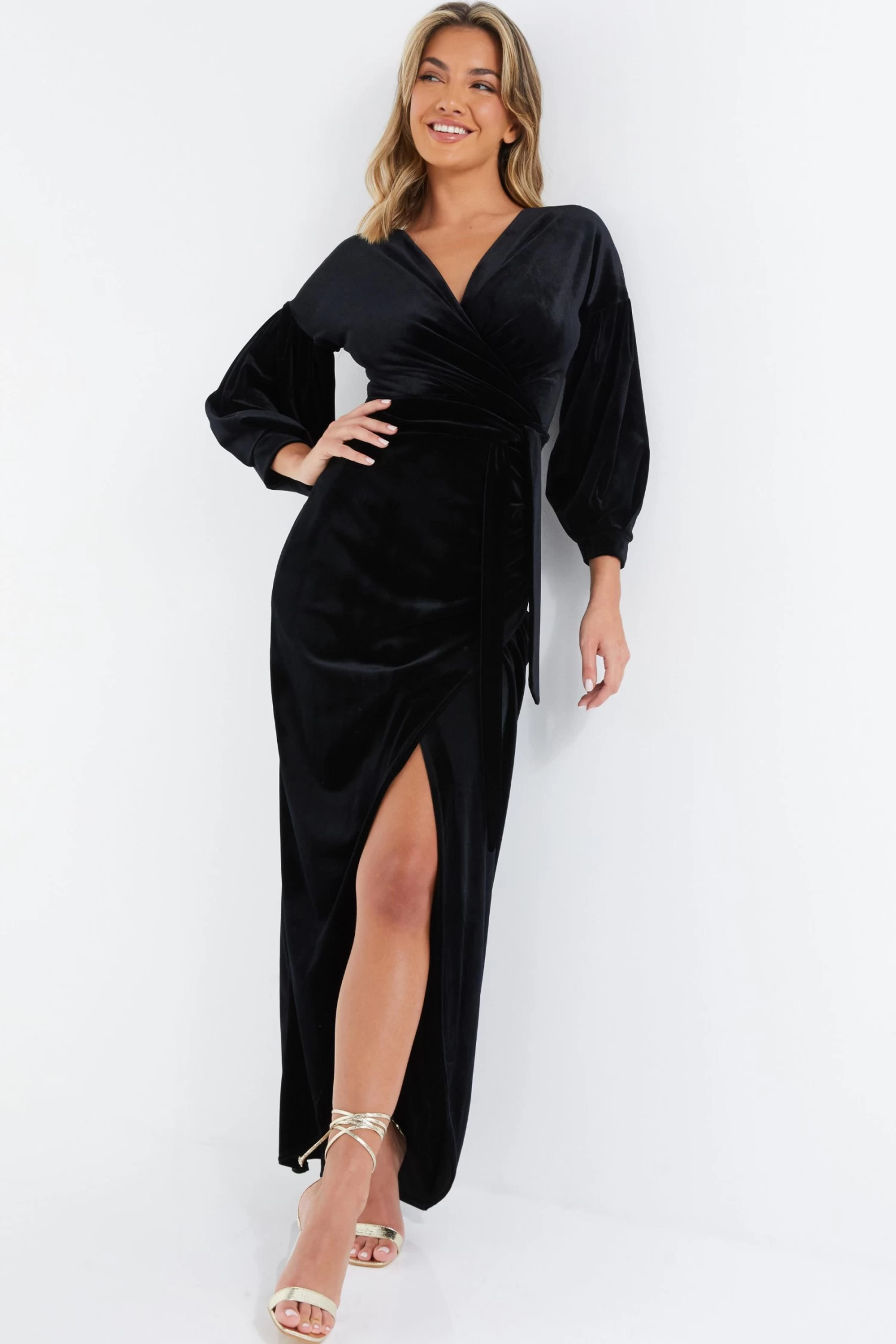 Black Velvet Wrap Maxi Dress - Image 2
