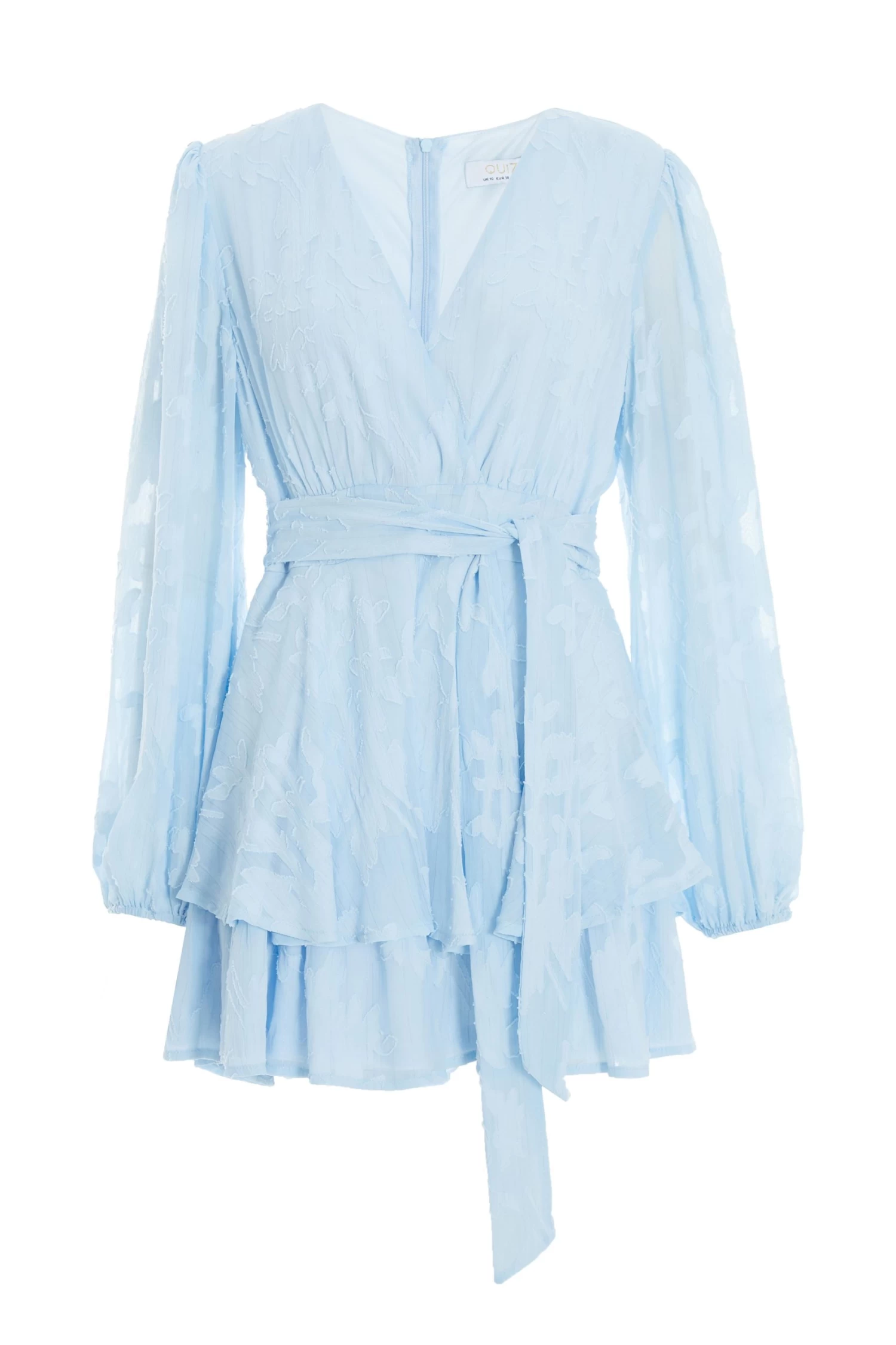 Light Blue Floral Jacquard Tiered Playsuit