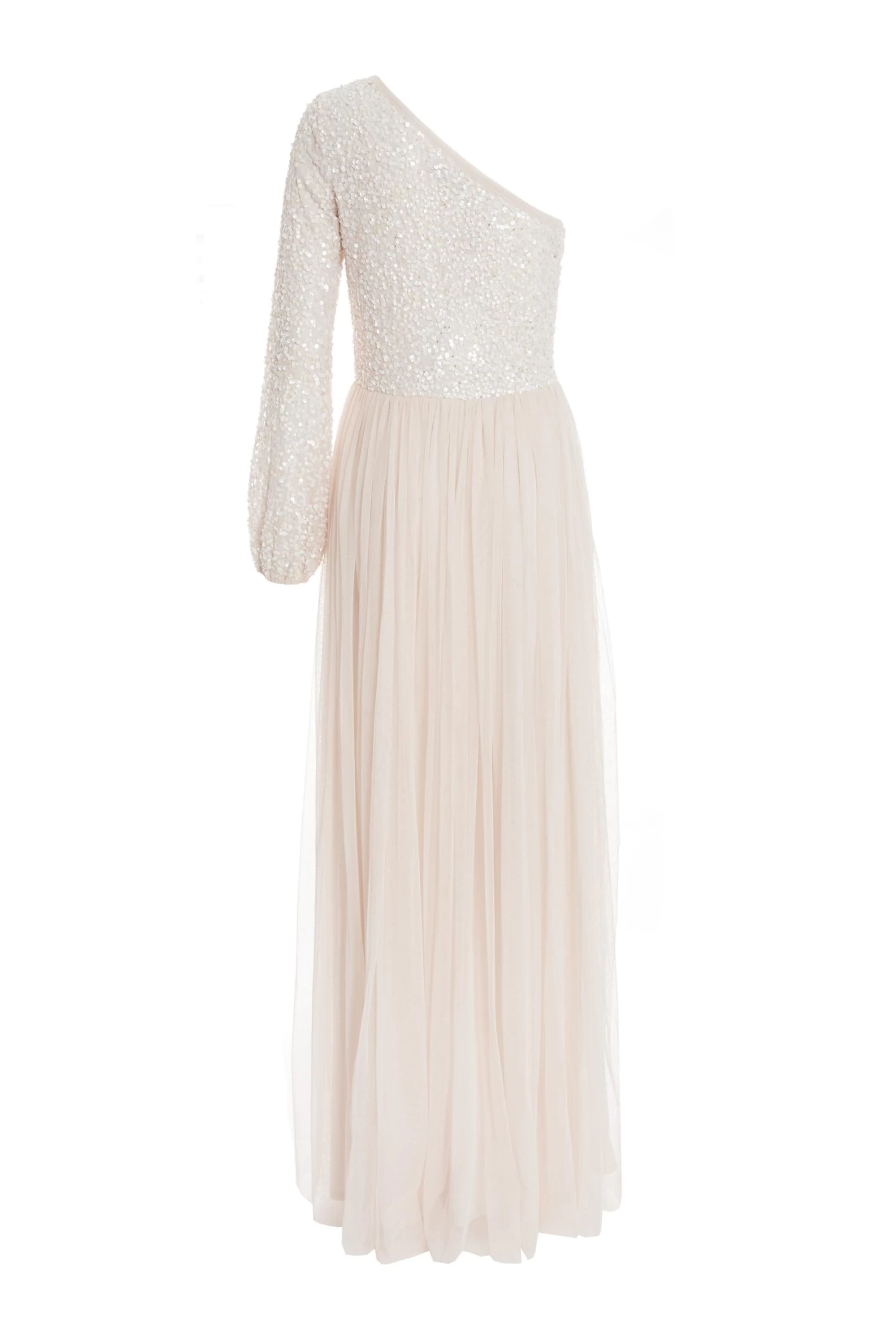 Champagne Sequin One Shoulder Maxi Dress - Image 5
