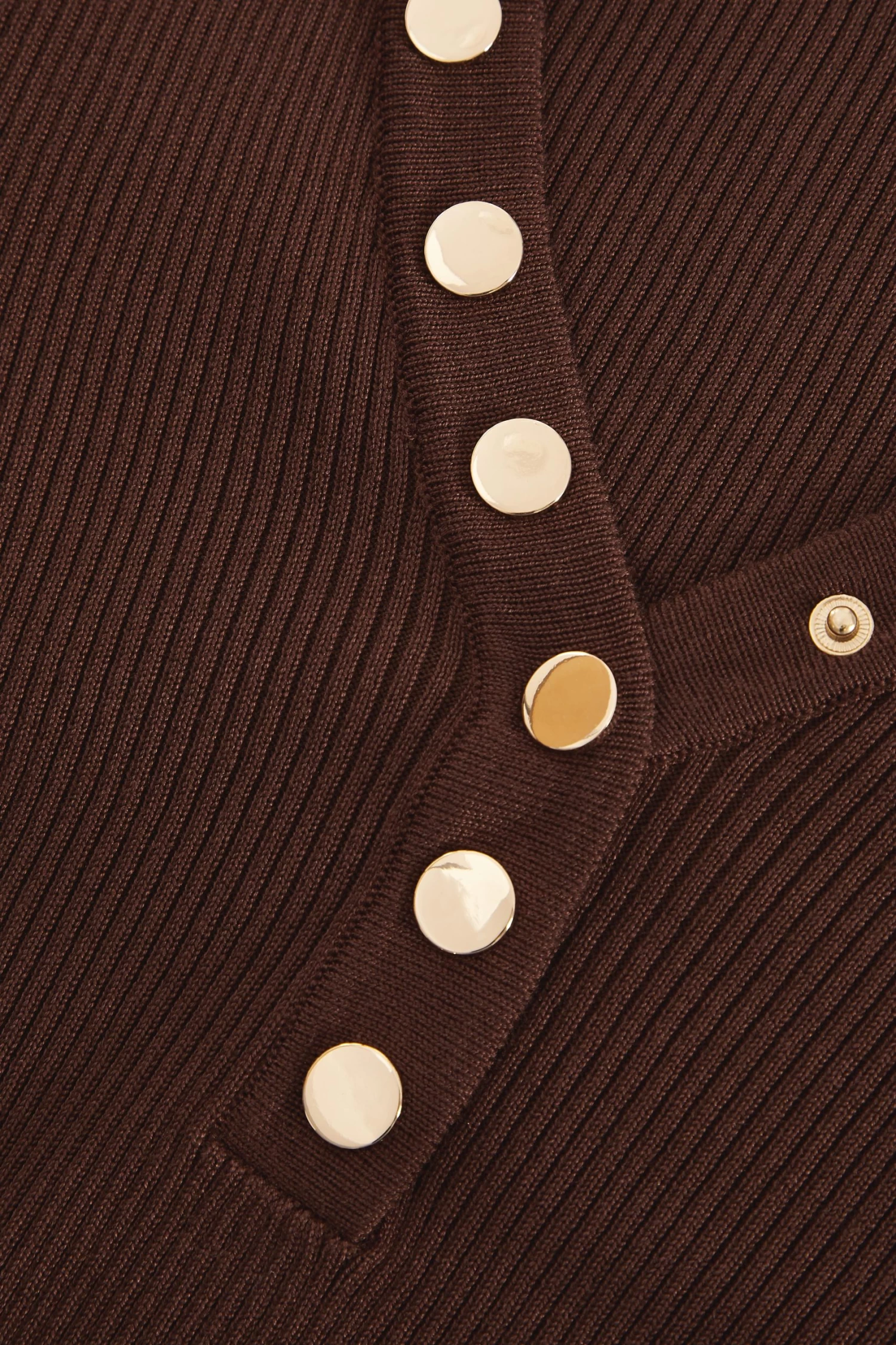 Brown Ribbed Button Long Sleeved Bodysuit - Image 6